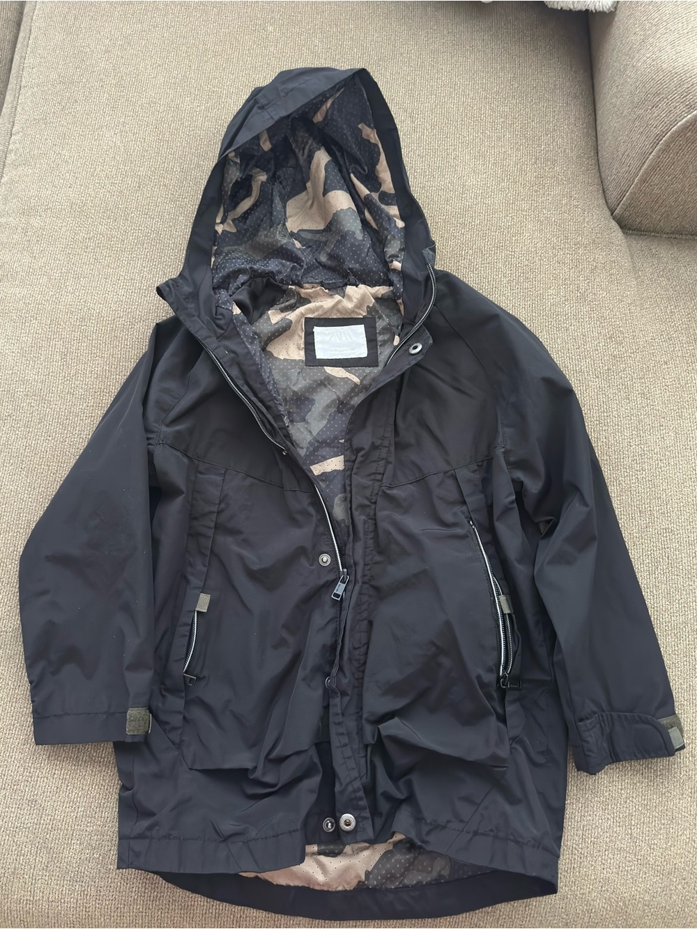 Boys Black Hooded Rain Jacket - Lightweight Shell